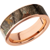 14K Rose Gold 7mm flat band with a 6mm inlay of Kings Woodland Camo