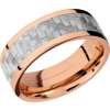 14K Rose Gold 8mm flat band with a 5mm inlay of silver Carbon Fiber