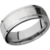 14K White gold 7.5mm domed band with grooved edges and reverse milgrain detail