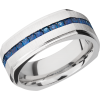 14K White gold 8mm flat square band with grooved edges and eternity-set sapphires
