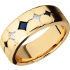 14K Yellow gold 8mm beveled band with 3 sapphires and 2 diamonds