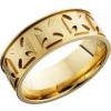14K Yellow gold 8mm flat band with a laser-carved maltese pattern