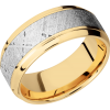 14K Yellow gold 9mm beveled band with an inlay of authentic Gibeon Meteorite