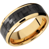 14K Yellow Gold 8mm beveled band with a 5mm inlay of black Carbon Fiber