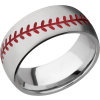 Titanium 8mm domed band with a laser-carved baseball stitching pattern and Cerakote in the pattern recesses