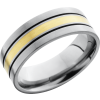 Titanium 8mm flat band with an inlay of 14K yellow gold and Cerakote filled grooves on either side