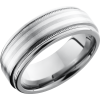 Titanium 8mm flat band with rounded edges and 2, 1mm inlays of sterling silver