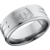Titanium 9mm flat band with grooved edges and a laser-carved deer track pattern with Cerakote in the pattern recesses