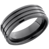 Black Ceramic 8mm flat band with beveled edges and 3, 1mm grooves