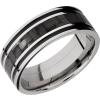 Titanium 8mm flat band with a 3mm inlay of black Carbon Fiber and 2, 1mm inlays of Cerakote