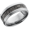 Titanium 9mm flat band with grooved edges and a 4mm inlay of black Carbon Fiber