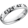 Cobalt chrome 4mm domed band with a laser-carved coordinates