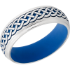 Cobalt chrome 7mm domed band with grooved edges a laser-carved Celtic pattern featuring Royal Blue Cerakote