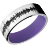 Cobalt chrome 7mm flat band with a laser-carved personalized soundwave and a Bright Purple Cerakote Sleeve