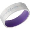 Cobalt chrome 7mm flat band with a laser-carved personalized soundwave and a Bright Purple Cerakote Sleeve