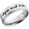 Cobalt chrome 7mm flat band with grooved edges and a laser-carved handwritten message