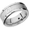 Cobalt chrome 8mm beveled band with four segments bezel-set with .07ct white diamonds in an inlay of authentic Gibeon Meteorite