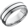 Cobalt chrome 8mm domed band with a 2mm inlay of sterling silver and antiquing on either side