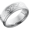 Cobalt chrome 8mm flat band with grooved edges and a laser-carved Celtic heart pattern