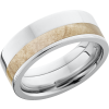 Cobalt chrome 9mm flat band with an off-center inlay of Boxelder Burl hardwood