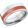 Cobalt chrome 9mm flat band with an off-center inlay of Padauk hardwood