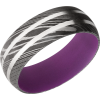 Damascus steel domed band with 2, 1mm inlays of Sterling Silver and a Wild Purple Cerakote sleeve