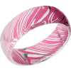 Woodgrain Damascus steel 8mm domed band beveled edges and pink Cerakote in the recessed pattern