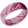 Woodgrain Damascus steel 8mm domed band beveled edges and pink Cerakote in the recessed pattern