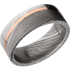 Handmade 8mm Damascus steel band with an angled inlay of 14K rose gold