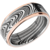Handmade 8mm marble Damascus steel flat band with 14K rose gold grooved edges