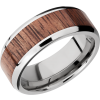 Titanium 8mm beveled band with an inlay of Koa hardwood