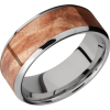 Titanium 8mm beveled band with an inlay of Mapleburl hardwood