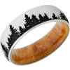 Cobalt chrome 7mm domed band featuring a laser-engraved tree pattern and a hardwood sleeve of Boxelder Burl