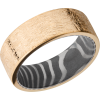 14K yellow gold 8mm band with a handmade tiger Damascus steel sleeve