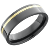 Zirconium 6mm flat band with an off center inlay of 14K yellow gold