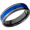 Zirconium 6mm flat band with grooved edges and a mosaic inlay of Lapis
