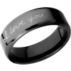 Zirconium 7mm beveled band with a laser-carved handwritten message