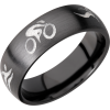 Zirconium 7mm domed band with a laser-carved triathlon pattern