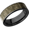 Cobalt chrome 7mm flat band with a 6mm inlay of Mossy Oak Bottomland Camo