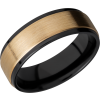 Zirconium 7mm flat band with grooved edges and an inlay of 14K yellow gold