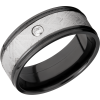 Zirconium 8.5mm flat band with reverse milgrain around an inlay of authentic Gibeon meteorite and white diamond accent