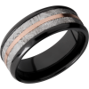 Zirconium 8mm beveled band with an inlay of authentic Gibeon Meteorite and a 14K rose gold inlay