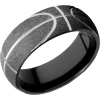 Zirconium 8mm domed band with a laser-carved basketball pattern