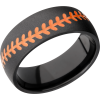 Zirconium 8mm domed band with Hunter Orange Cerakote in the recesses of baseball stitching