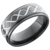 Zirconium 8mm flat band with a laser-carved tall infinity pattern