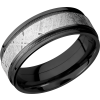 Zirconium 8mm flat band with reverse milgrain and an inlay of authentic Gibeon Meteorite