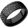 Zirconium 9mm domed band with a laser-carved truck pattern