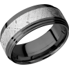 Zirconium 9mm flat band with two steps and an inlay of authentic Gibeon Meteorite