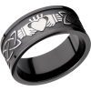 Zirconium 9mm flat band with a laser-carved claddagh celtic pattern