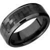 Zirconium 8mm beveled band with a 5mm inlay of black Carbon Fiber